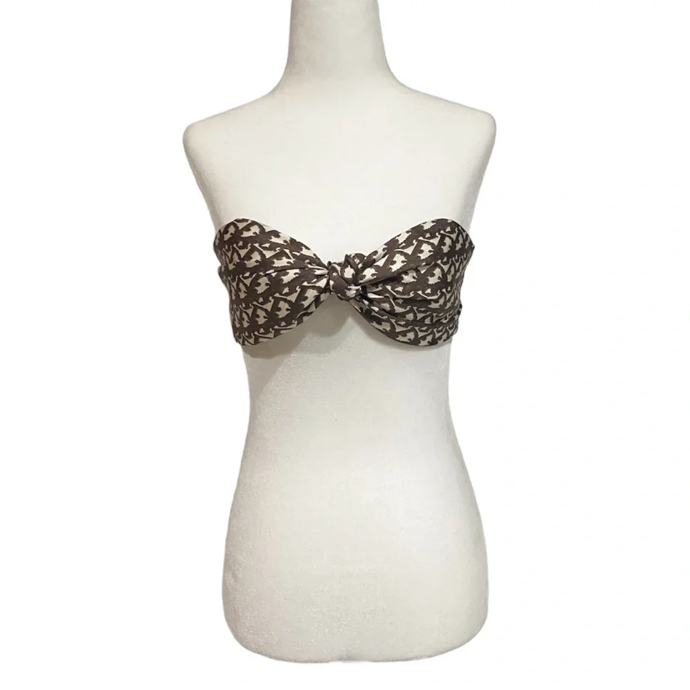 AUTHENTICATED DIOR Trotter Brown Scarf Silk Top Headpiece Bag Sarong